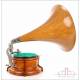 Swiss Gramophone with Blonde Mahogany Horn, c. 1910, Collectible Piece