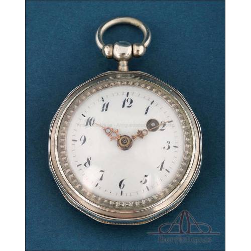 Elegante Reloj de Bolsillo Catalino Antiguo Francés en Plata, circa 1850.