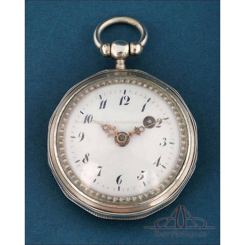 Elegante Reloj de Bolsillo Catalino Antiguo Francés en Plata, circa 1850.