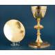 Antique French Chalice and Paten in Gilded Silver, ca. 1880, with Latin Inscriptions