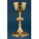 Antique French Chalice and Paten in Gilded Silver, ca. 1880, with Latin Inscriptions