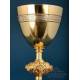 Antique French Chalice and Paten in Gilded Silver, ca. 1880, with Latin Inscriptions