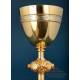 Antique French Chalice and Paten in Gilded Silver, ca. 1880, with Latin Inscriptions