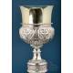 Elegant Antique Silver Chalice with Paten and Case, Madrid 1874