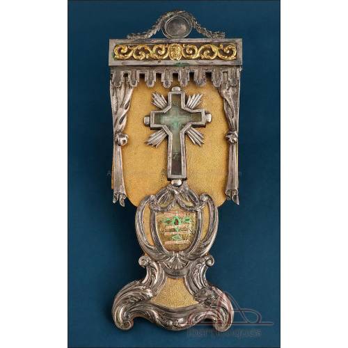 Antique Spanish reliquary with relics of saints and Holy Cross, circa 1850