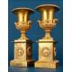 Antique Pair of French Gilded Bronze Vases, 19th Century