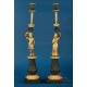 Antique French Gilt and Patinated Bronze Candlesticks, 19th Century