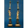 Antique French Gilt and Patinated Bronze Candlesticks, 19th Century