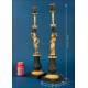 Antique French Gilt and Patinated Bronze Candlesticks, 19th Century