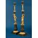 Antique French Gilt and Patinated Bronze Candlesticks, 19th Century