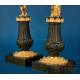 Antique French Gilt and Patinated Bronze Candlesticks, 19th Century