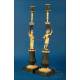 Antique French Gilt and Patinated Bronze Candlesticks, 19th Century