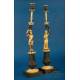 Antique French Gilt and Patinated Bronze Candlesticks, 19th Century