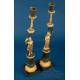 Antique French Gilt and Patinated Bronze Candlesticks, 19th Century