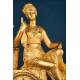 Elegant Antique Gilded Bronze Clock, France ca 1850 - Diana the Huntress