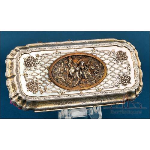 Antique Gilded Silver and Mother of Pearl Box, 19th Century