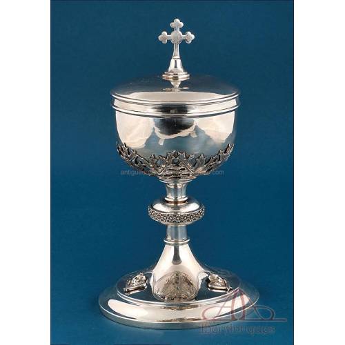 Antique Silver Ciborium with Cherubs and Theological Virtues. Spain, 1930