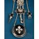 Antique French Leontine or Chatelaine in Silver-Plated Metal and Enamel, France, Circa 1840