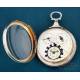 Rare Silver Verge Fusee Pocket Watch with Day and Month Calendar, France, 1820