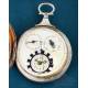 Rare Silver Verge Fusee Pocket Watch with Day and Month Calendar, France, 1820