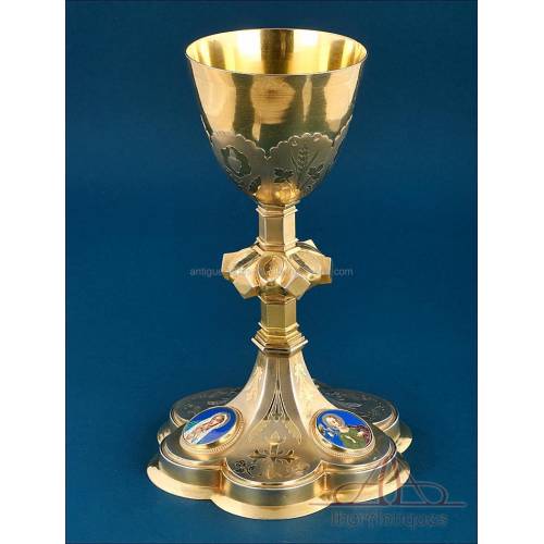 Antique Gilt Silver Chalice with Enamels by Demarquet Frères, France, Ca. 1880