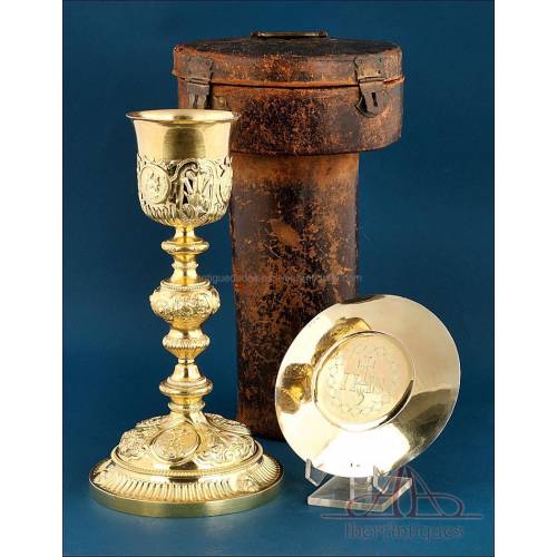 Antique Gilded Gilded Silver Chalice and Paten of Great Height, Paris, France 1819-1838