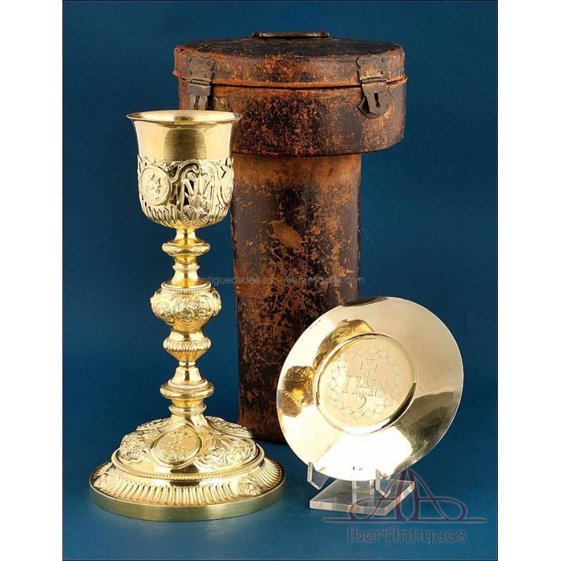 Antique Gilded Gilded Silver Chalice and Paten of Great Height, Paris, France 1819-1838