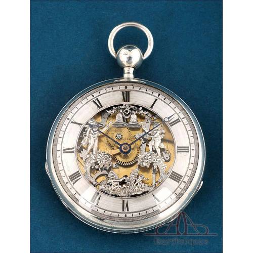 Antique Silver Automaton Pocket Watch, Signed Breguet. France, c. 1820