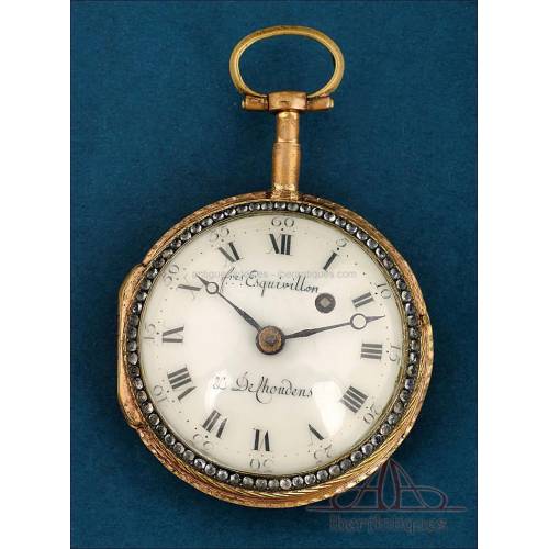 Antique Verge Fusee Pocket Watch Fres. Esquivillon & Delhoudens, France Ca. 1790