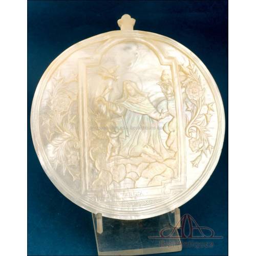 Antique Mother-of-Pearl Plaque with Saint Teresa of Jesus