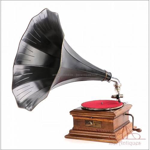 Antique Oak His Master's Voice Gramophone-Phonograph. France, c. 1910