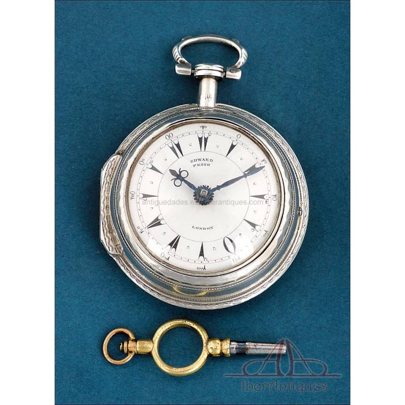 Antique Edward Prior Verge Fusee Pocket Watch with Double Case, London 1771