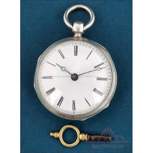 Antique French Verge Fusee Silver Pocket Watch, France c. 1840