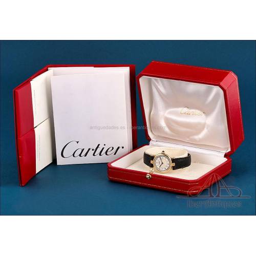 Vintage Cartier Must Vendôme Gold-Plated Silver Watch with Original Box, c. 1990