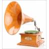 Antique Swiss Thorens Gramophone-Phonograph with Mahogany Horn, Switzerland 1910