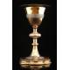 Set of Chalice and Paten in Silver and Gilded Metal. France, XIX Century