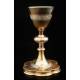 Set of Chalice and Paten in Silver and Gilded Metal. France, XIX Century