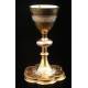 Set of Chalice and Paten in Silver and Gilded Metal. France, XIX Century