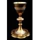 Set of Chalice and Paten in Silver and Gilded Metal. France, XIX Century