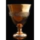 Set of Chalice and Paten in Silver and Gilded Metal. France, XIX Century