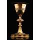 Set of Chalice and Paten in Silver and Gilded Metal. France, XIX Century