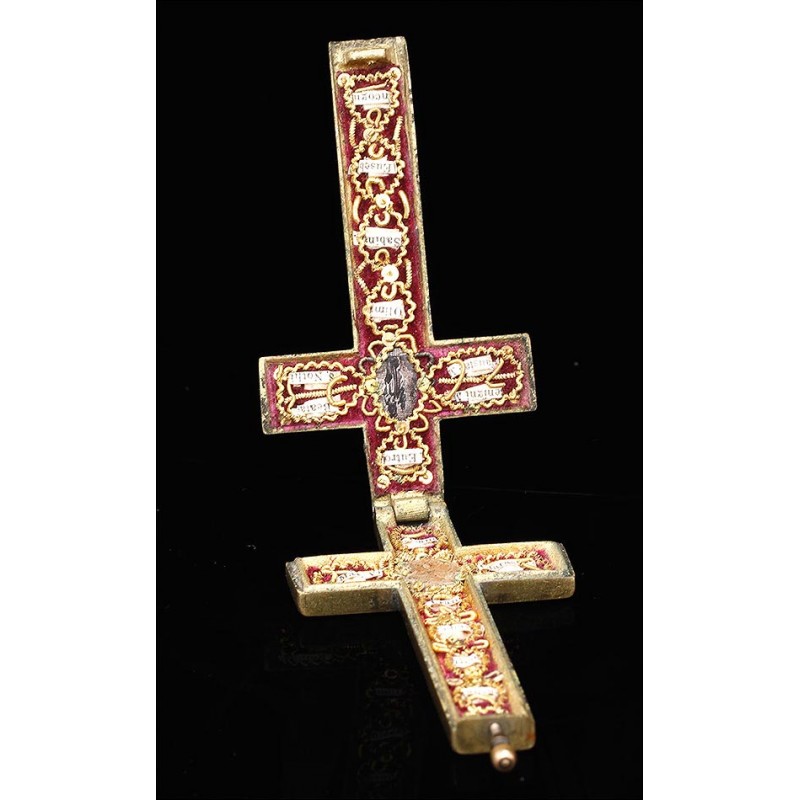 Curious Hanging Reliquary Crucifix in Good Condition. Late 19th Century.