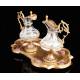 Fine Set of Hand Carved Glass Liturgical Vases. France, XIX Century