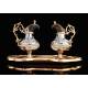 Fine Set of Hand Carved Glass Liturgical Vases. France, XIX Century