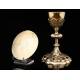 Very Beautiful Solid Silver Chalice with Amethysts on the Base and Contrasts. France, XIX Century