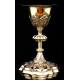 Very Beautiful Solid Silver Chalice with Amethysts on the Base and Contrasts. France, XIX Century