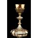 Very Beautiful Solid Silver Chalice with Amethysts on the Base and Contrasts. France, XIX Century