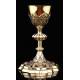 Very Beautiful Solid Silver Chalice with Amethysts on the Base and Contrasts. France, XIX Century