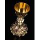 Very Beautiful Solid Silver Chalice with Amethysts on the Base and Contrasts. France, XIX Century