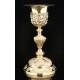 Important Bishop's Chalice in Solid Silver with Carved Decoration. France, XIX Century